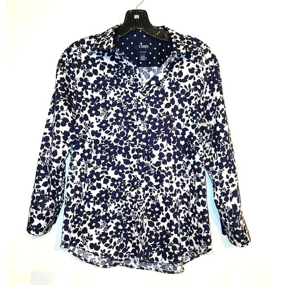 Chaps blue white floral button down shirt - medium - Picture 1 of 3